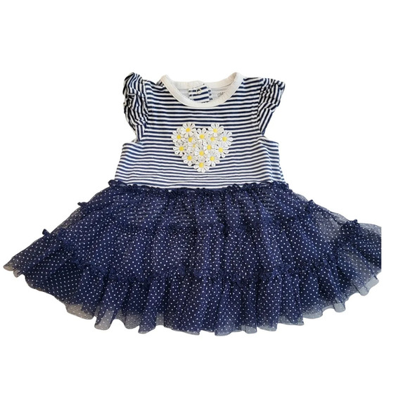 Little Me Blue and White Baby Girls Popover Tutu Dress Size 6m - Picture 1 of 7